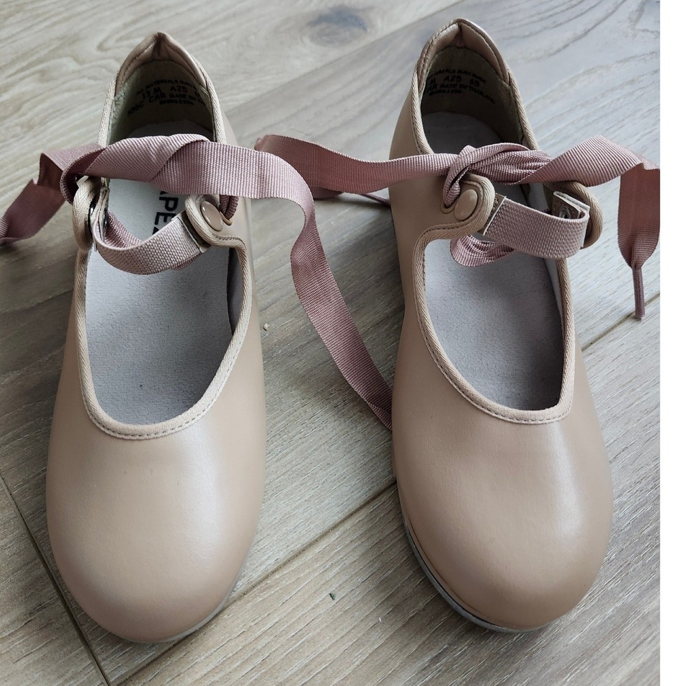 Capezio Mary Jane Tap Shoes Caramel Tan Tele‎ Tone Taps 3800 Kids Size 13M - Picture 7 of 12